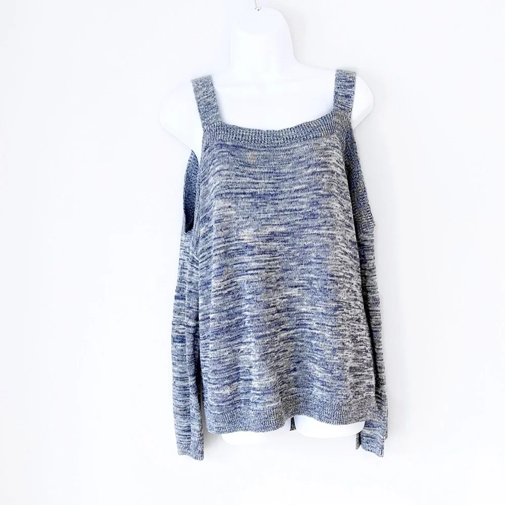 Stitches and Stripes Long Sleeve Cold Shoulder Sweater Marled Blue Medium - Picture 1 of 11